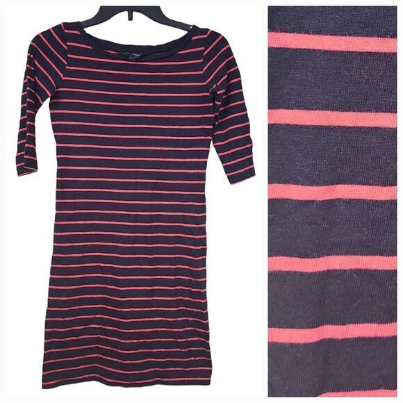 French Connection Tim Tim Stripe Jersey Dress Navy/Pink Cotton Stretch Comfy 2 - Picture 9 of 9